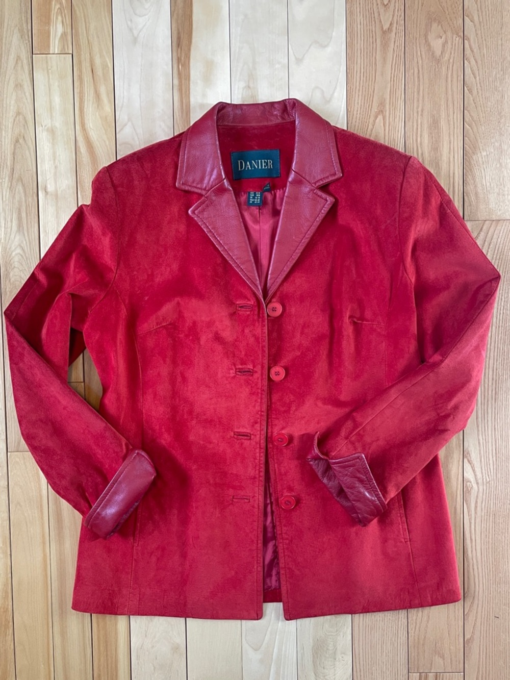 Danier Red Suede & Leather Blazer Jacket – Women’s M (10–12)